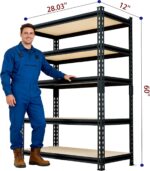 60" H x 28.03" W x 12" D Utility Shelves for Kitchen Pantry: 5-Shelf Storage-Rack Adjustable Metal+Wood Steel Stand Closet/Garage Shelving Unit Organizer System for Basement, Small (Black) - Image 3