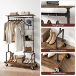 VASAGLE Clothes Rack, Clothing Garment Rack on Wheels, Rolling Clothes Organizer with 5-Tier, Industrial Pipe Style, Rustic Brown UHSR66BX - Image 4