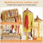 Laiensia Double Rods Garment Rack with Wheels, Clothing Rack for Hanging Clothes,4 Hooks, Multi-Functional Bedroom Clothes Rack, Gold - Image 4
