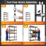REIBII 72" H x 35.55" W x 16" D Storage Shelves 5 Tier Garage Shelving Heavy Duty 2020LBS Adjustable Metal Shelving Unit for Garage Shelves Utility Rack Shelf for Basement Pantry Closet Shelves,Black - Image 7