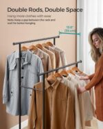 SONGMICS HSR152B01 Coat Rack with Wheels, Double Bar Coat Rack with Shelf, 98.5 cm Wide, 100 kg Total, Steel Frame, Rustic Brown and Black Ink - Image 5