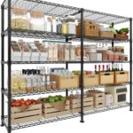 5-Tier Metal Storage Shelves, 60" Wide Wire Shelving Unit, 1325LBS Load Heavy Duty Adjustable Corner Standing Shelf Rack, H/L-Shaped, for Garage. Kitchen, Pantry, Basement,13.8" D x 70.5" H