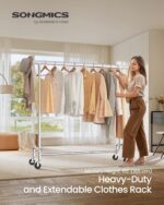 SONGMICS Clothes Rack with Wheels, Heavy-Duty Garment Rack with Extendable Hanging Rod, 286.6 lb Load Capacity, 17.7 x (43.3-59.1) x 64.1 Inches, Chrome-Plated, Silver UHSR11S - Image 2