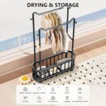 Double Rod Metal Clothes Rack with Wheels & Storage Basket, Heavy Duty Freestanding Garment Rack with Side Hooks, Rolling Coat Rack Organizer for Bedroom Laundry Room Home Storage - Image 4