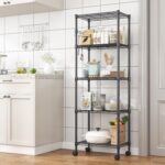 Himimi 5 Tier Shelving Unit with Wheels Wire Shelf Metal Storage Shelves Heavy Duty Height Adjustable Standing Shelf 59cm W*35cm D*183cm H-Black - Image 2