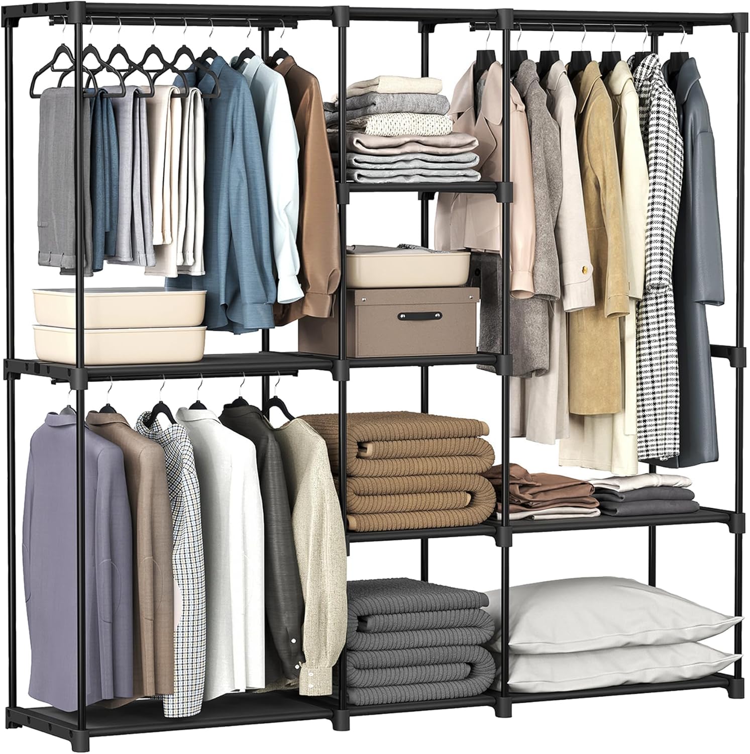81AnfVq9pPL._AC_SL1500_.jpg SONGMICS Portable Closet, Freestanding Closet Organizer, Clothes Rack with Shelves, Hanging Rods, Storage Organizer, for Cloakroom, Bedroom, 71.7 x 16.9 x 71.7 Inches, Black URYG037B02 - Image 1