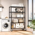 MZG 5-Tier Adjustable Heavy-Duty Metal Wire Storage Shelving Unit with Wheels (Black, 45 × 120 × 180 cm) for Garage, Warehouse, Supermarket, Balcony and Garden - Image 7