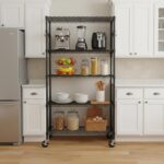 Folews 5 Tier Storage Shelves with Wheels - Metal Shelves for Storage Adjustable Wire Shelving Unit Organizer Storage Rack Shelf for Kitchen Garage Pantry Closet Laundry(14D x 36W x 75H) - Image 2
