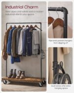 VASAGLE Clothes Rack, Heavy Duty Clothing Rack, Industrial Pipe Style Rolling Garment Rack with Shelf, for Bedroom, Laundry Room, Retail Store, Rustic Brown and Black UHSR65BX - Image 4