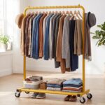 Sywhitta Clothes Rack on wheels, Clothing Rack with Bottom Mesh Storage Shelf,Sturdy Metal Frame,Rolling Garment Rack for Hanging Clothes,Coats,Skirts,39.76" L x 16" W x 64.56" H,Golden - Image 7
