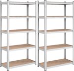 SONGMICS 5-Tier Heavy-Duty Shelving Units, Set of 2 Steel Shelving Units for Storage, Boltless Assembly, for Garage, Shed, Load Capacity 875 kg, 40 x 90 x 180 cm, Silver GLR040E02