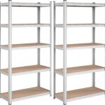 SONGMICS 5-Tier Heavy-Duty Shelving Units, Set of 2 Steel Shelving Units for Storage, Boltless Assembly, for Garage, Shed, Load Capacity 875 kg, 40 x 90 x 180 cm, Silver GLR040E02