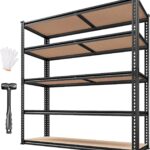 REIBII 40" W Garage Shelving 2500LBS Storage Shelves 72" H Metal Shelving 5 Tier Metal Shelves Adjustable Pantry Shelf for Closet Kitchen Warehouse 40" W x 19.7''D x 72''H