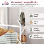 Lukzer Multipurpose Exquisite Single Pole Metal Garment Rack with 2 Bottom and Wheels Shelf Movable Clothing Stand Cloth Storage Organizer (White/34X120X173cm) - Image 5