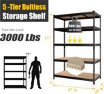 PrimeZone 47" W x 23.6" D x 71" H Large Heavy Duty Storage Shelves - 5 Tier Adjustable Garage Storage Shelving, Metal Storage Utility Rack Shelf Unit for Warehouse Pantry Closet Kitchen, Black - Image 3
