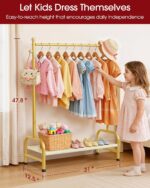 Sakugi Clothes Rack - Sturdy Metal Kids Clothing Rack with Bottom Storage Shelf & Adjustable Feet, Dress Up Storage for Toddler's Bedrooms, Nurseries, Playrooms, 31" x 12.5" x 47.8", Gold - Image 2