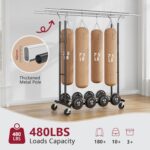 Tajsoon Double Rod Clothes Rack Load 480 LBS, Heavy Duty Rolling Garment Rack with Wheels, Collapsible Clothing Rack for Hanging Clothes, Commercial Adjustable Clothes Rack with Shelf, Black - Image 2