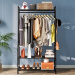 Clothing Rack Metal Garment Racks with Bottom Shelves Free-Standing Clothes Rack for Indoor Bedroom, Balcony, Hallway, Laundry (Black) - Image 6