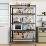 Heavy Duty Garage Shelving Unit - 182.9x91.3x45.7 cm - Adjustable Wire Shelving Unit Storage Shelves with Wheels, 5 Tier, Black - Image 3