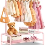 mirolam Kids Clothing Rack - Kids Dress Up Clothes Storage Racks - Dress Up Rack for Little Girls - Small Kids Costume Wardrobe Rack with 2 Floors Storage Shelf - Mini Short Kids Clothing Garment Rack