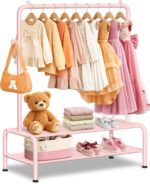 mirolam Kids Clothing Rack - Kids Dress Up Clothes Storage Racks - Dress Up Rack for Little Girls - Small Kids Costume Wardrobe Rack with 2 Floors Storage Shelf - Mini Short Kids Clothing Garment Rack