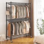 BATHWA Heavy Duty Rolling Garment Racks, 25mm Metal Pipe, 47.3" W x 17.7" D x 80.7" H Large Tall Portable Wardrobe Closet with 2 Rods, Wide Adjustable Shelves and Hangers, Clothing Hanging Storage - Image 2