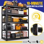 71" H Garage Shelving Heavy Duty 5-Tier Storage Shelves, Adjustable Metal Shelving Unit, Utility Garage Organizer Shelf for Basement, Pantry, Kitchen, Warehouse,15.7" Dx35.4 Wx71.2 H, Black - Image 6