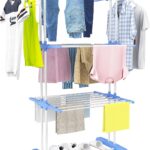 HOMIDEC Clothes Drying Rack, Large 4-Tier Foldable Drying Rack Clothing(67.7H x 19.7W x 30L Inches), Movable Drying Rack with 4 castors. Multifunctional Stainless Steel Laundry Drying Rack, Blue