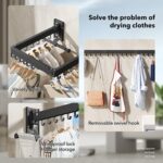 BOQORAD Drying Rack Clothing, Retractable Clothes Drying Rack,Wall Mounted Laundry Rack, Laundry Drying Rack Wall Mount,Collapsible Clothes Rack,can Fold Uptward/Left & Right,Black Color - Image 3