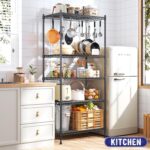 5 Tier Storage Shelves, Heavy Duty Wire Shelving Unit with Height Adjustable Shelves, Pantry Shelves with S Hooks, Sturdy Metal Storage Racks for Kitchen Bathroom Pantry Closet (Black, 60x35x150cm) - Image 3