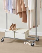 SONGMICS Clothes Stand with Wheels, Extendable Coat Rack for Heavy Loads, Total Load 100 kg, 45 x (92-132) x 161.5 cm, Easy to Assemble and Move, Taupe Gray, HSR013G01 - Image 6