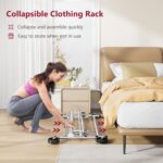 Tajsoon Clothing Rack Heavy Duty Clothes Rack Load 350 LBS, Rolling Clothes Racks for Hanging Clothes with Wheels & Extendable Rod, Collapsible Garment Rack with Bottom Shelf, Commercial, Chrome - Image 5