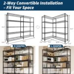 5 Tier Storage Shelving Unit Metal Shelves 70" W Wire Shelving, 70" H L-Shaped Pantry Shelves Kitchen Storage Shelves for Home Commercial Garage Heavy Duty, 70.8" H x 70.4" W x 15.7" D - Image 3