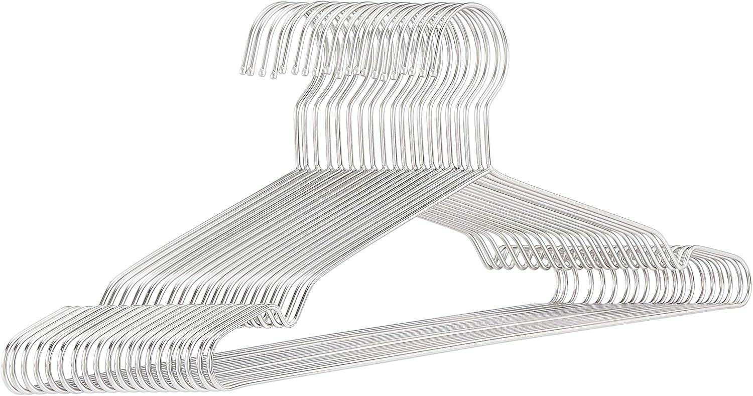81JgA-oSvdL._AC_SL1500_.jpg Amazon Basics Stainless Steel Clothes Hangers (20-Pack), Chrome - Image 1