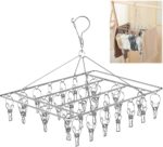 Stainless Steel Clothes Drying Rack, 30 Clips, Windproof Laundry Hanger for Socks, Underwear and Towels