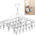 Stainless Steel Clothes Drying Rack, 30 Clips, Windproof Laundry Hanger for Socks, Underwear and Towels