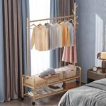Beauenty 3 in 1 Heavy Duty Metal Rolling Clothes Rack, Gold Minimalist Design, Perfect for Coats, Shirts, Dresses, Bags, Storage & Organization - Image 3