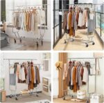 Garment Rack, Stainless Steel Clothes Organizer with Wheels, Double Rod Clothing Rack for Hanging Clothes (Silver, 130 x 55 x 160 CM) - Image 4