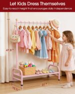 Sakugi Clothes Rack - Sturdy Metal Kids Clothing Rack with Bottom Storage Shelf & Adjustable Feet, Dress Up Storage for Toddler's Bedrooms, Nurseries, Playrooms, 31" x 12.5" x 47.8", Pink - Image 2