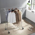Heavy Duty Double Rail Clothing Garment Rack, Load Capacity Commercial Grade Clothing Garment Racks Heavy Duty Double Rails Adjustable Collapsible Rolling Clothes Rack on Wheels - Image 5