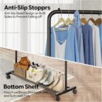Simple Trending Standard Clothes Clothing Garment Rack with Storage Shelves, Rolling Clothes Organizer on Wheels for Hanging Clothes, Black - Image 5