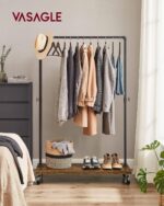 VASAGLE Clothes Rack, Heavy Duty Clothing Rack, Industrial Pipe Style Rolling Garment Rack with Shelf, for Bedroom, Laundry Room, Retail Store, Rustic Brown and Black UHSR65BX - Image 2