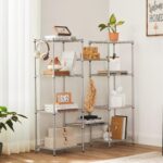 SONGMICS Kitchen Shelf, Metal Shelves, 5-Tier Wire Shelving Unit with 8 Hooks, Narrow Storage Rack with PP Shelf Liners, Height-Adjustable, for Bathroom, Silver ULGR115E01, 11.8”D x 15.7”W x 47.6”H - Image 6