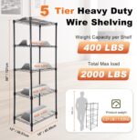 Whitmor 5 Tier Storage Shelves, Heavy Duty Metal Shelving, 400 lbs Capacity per Shelf, 2000 lbs Total, Easy Assembly for Kitchen, Garage, Plant, 18" L x 12" W x 50" H, Black - Image 2