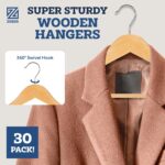 Zober Wooden Suit Hangers 30 Pack with Non Slip Pants Bar - Smooth Finish Solid Wood Coat Hanger with 360° Swivel Hook & Precisely Cut Notches for Camisole,Jacket,Pant,Dress Clothes Hangers - 1 Count - Image 2