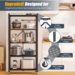 Fenbeli 5 Tier Storage Shelf with Wheels - Metal Collapsible Shelving Unit Display, Heavy Duty Folding Shelves, No Assembly Organizer Rack for Garage Kitchen, Basement, Pantry (Black, 5 Tier) - Image 4