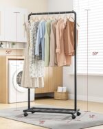 Sakugi Clothes Rack with Wheel & Storage Mesh Shelf, Garment Rack for Hanging Clothes, Coats, Dresses & Shoes, Easy Assembly, Black, 150 × 73 × 37.5 cm - Image 7