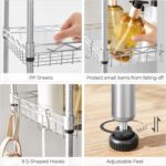 SONGMICS Kitchen Shelf, Metal Shelves, 5-Tier Wire Shelving Unit with 8 Hooks, Narrow Storage Rack with PP Shelf Liners, Height-Adjustable, for Bathroom, Silver ULGR115E01, 11.8”D x 15.7”W x 47.6”H - Image 4