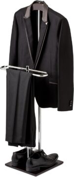 MyGift Brown Wood and Metal Valet Suit Stand Executive Men's Garment Organizer Rack Coat and Pants Hanger - Image 2