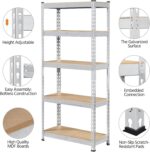 Topeakmart 5-Tier Utility Shelves, Metal Storage Shelves Garage Shelving Unit Adjustable Garage Storage Shelves Storage Racks Heavy Duty Shed Shelving- Silver, 27.5 x 12 x 60 Inch - Image 4
